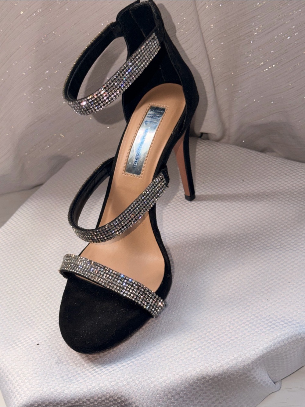 INC International Concepts Black Suede & Crystal-Strap Stiletto Sandals